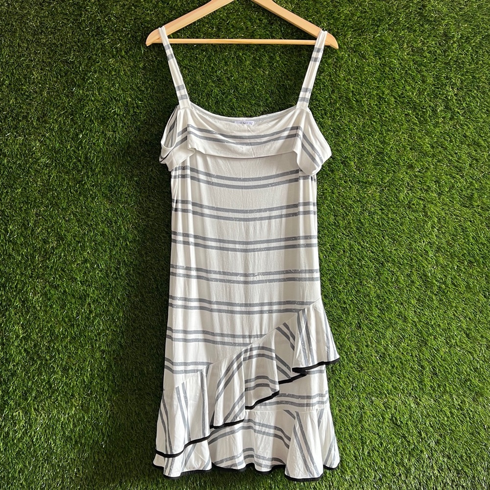 Venus Knit Cold Shoulder Striped Ruffle Dresss